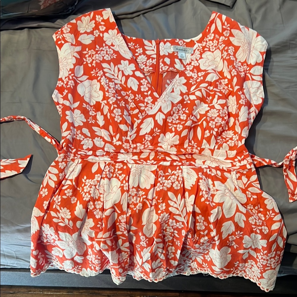 Floral Wrap Top - Red and White